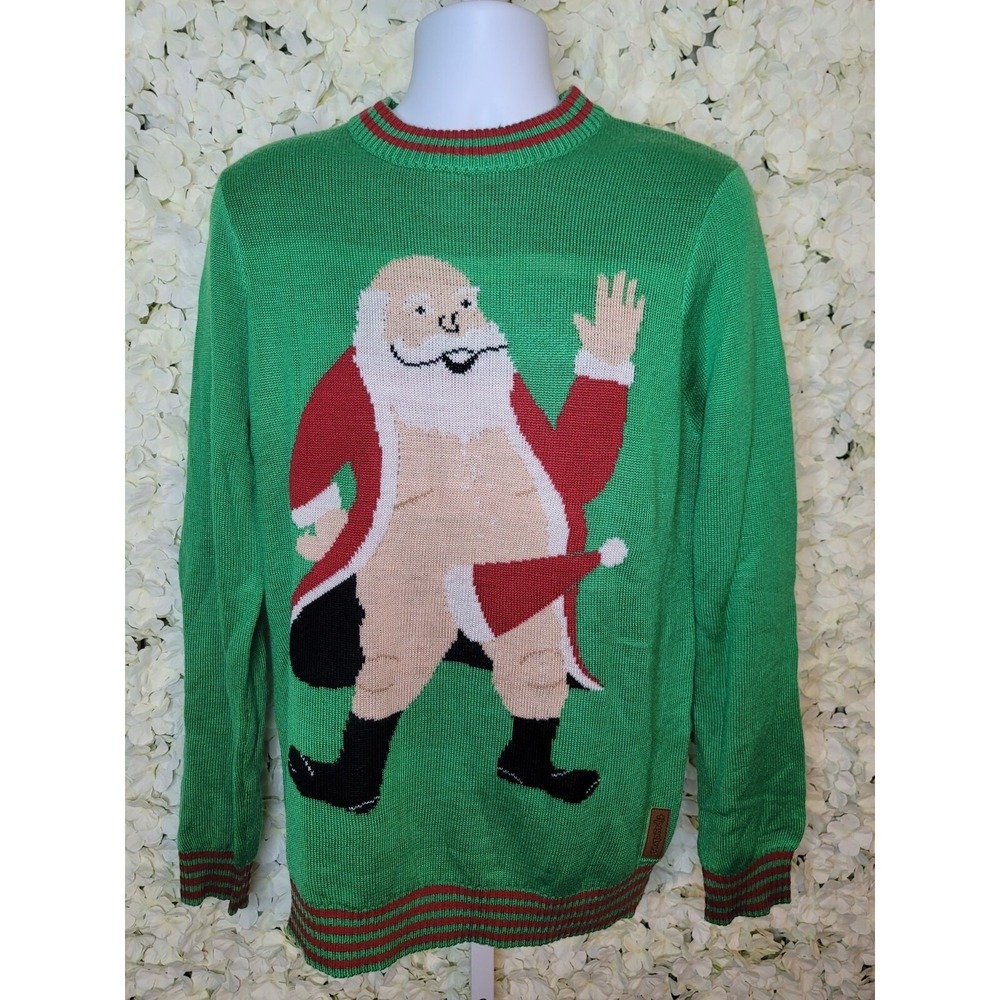 Tipsy Elves‎ Flashing Santa Sweater Mens L Green Excellent Ugly Christmas Knit